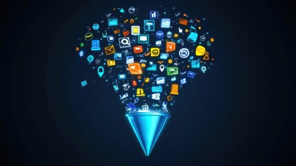 Poster - Digital Innovation Funnel with Colorful Icons