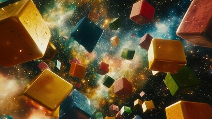 Wall Mural - Colorful Cubes Floating in Cosmic Space Scene