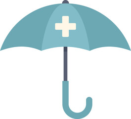 Poster - Minimalist vector illustration of an umbrella protecting from problems with medical cross symbolising health insurance