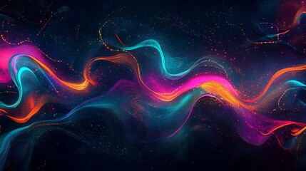 Poster - A digital art composition featuring abstract lines and swirls, arranged in a harmonious flow with vibrant neon colors against a dark backdrop.