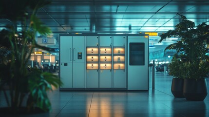 Luggage Storage Lockers in Modern Airport Terminal