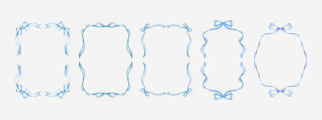 ribbon bow frame border set watercolor art style for christmas or valentine banner, invitation, card