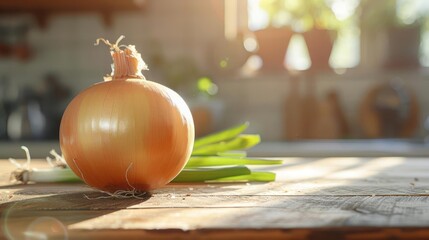 Wall Mural - an onion sitting on top of a wooden table