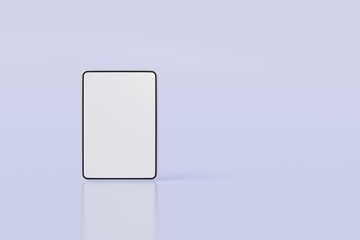 Poster - 3d Realistic tablet with blank white screen for mockup icon. Minimal tablet computer empty screen icon isolated on purple background. Computer electronics technology used everyday concept. 3d render.