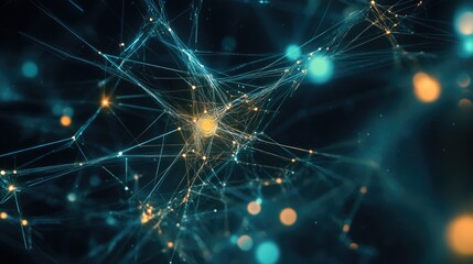 Poster - Abstract digital nodes and network pathways, reflecting the interconnected world of technological progress.