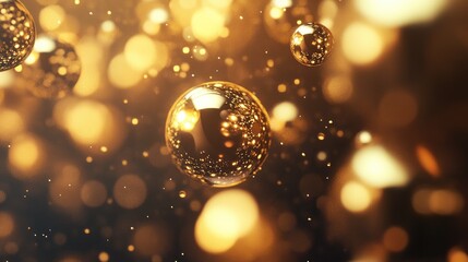Poster - Abstract golden bokeh orbs in a scattered arrangement, enhancing visual interest and depth.