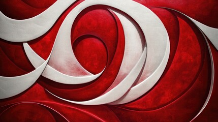 Poster - Abstract red and white swirls intertwined on a deep red background, forming a visually striking pattern