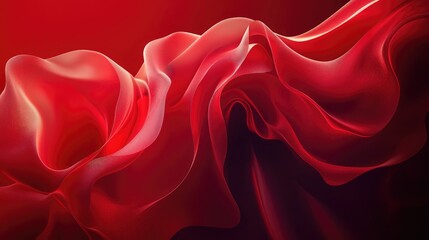 Poster - Abstract red forms and gradients merging into a deep red background, showcasing fluidity and depth