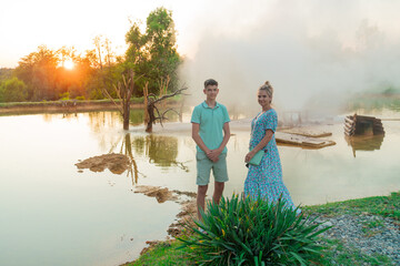 Young family travels to beautiful places in the summer