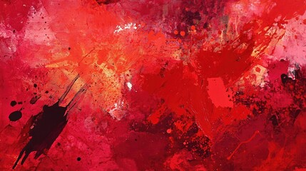 Poster - Abstract red splatters and brush strokes with varying intensities and transparencies on a dark red base
