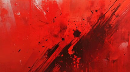 Poster - Abstract red splatters and brush strokes with varying intensities and transparencies on a dark red base