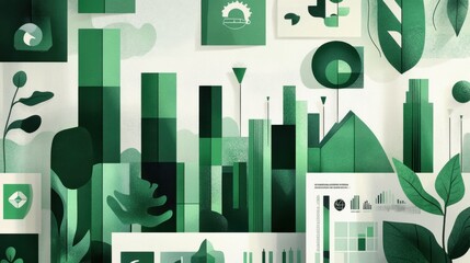 Poster - Corporate report cover showcasing ESG performance metrics, featuring icons of green energy and sustainability progress.