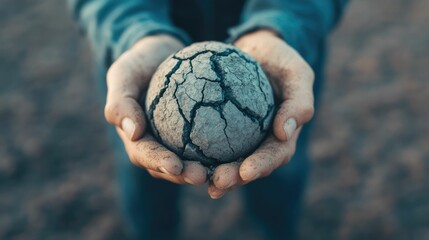 Hands gently holding a cracked and crumbling Earth visualizing the fragile state of our environment and the urgent need for conservation and sustainability efforts to protect our planet s future