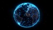 © Jack - An illuminated 3D globe with blue digital connections forming a web around the continents, representing global communication.