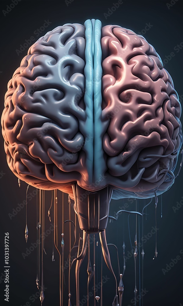 Animated brain radiating with luminescent dopamine bursts, heart icons ...