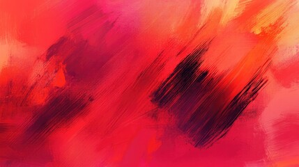 Poster - Bold abstract red background with dynamic brushstrokes and vibrant gradients creating a lively, energetic feel