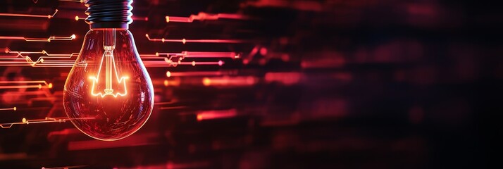 Poster - A glowing light bulb illuminates a digital circuit background, representing innovation, ideas, technology, progress, and inspiration.