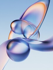 Poster - A mesmerizing abstract design featuring iridescent geometric shapes in shades of blue and pink, symbolizing fluidity, interconnectedness, and ethereal beauty.