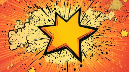 Poster - Energetic starburst background in orange and yellow, enhanced with halftone patterns for a bold and dynamic comic effect.