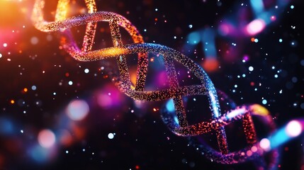 Aufkleber - A vibrant and intricate DNA helix structure illuminated with a warm glow, symbolizing genetic code, life, science, and the mysteries of the universe.