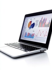 Poster - Laptop with a screen showing graphs and charts, data visualization, business analysis, statistics, marketing research
