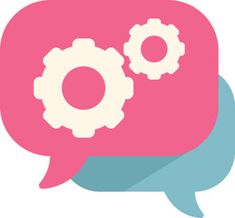 Poster - two speech bubbles representing a technical conversation with gears symbols inside