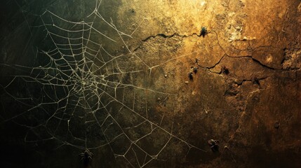 Cobweb and Spiders on a Cracked Wall