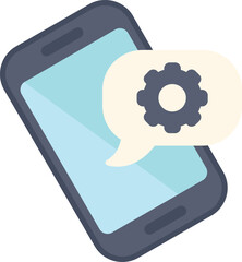 Poster - settings configuration concept with a smartphone showing a speech bubble with a gear