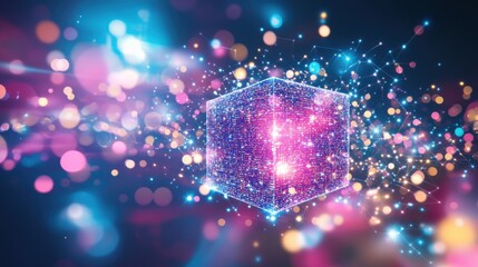 Poster - Colorful Abstract Cube with Light Effects and Particles