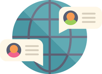 Poster - global communication concept with people chatting around the world using a modern and colorful flat 