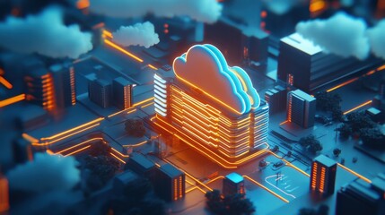 Poster - Futuristic Cloud Computing Cityscape Design