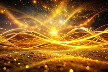 Poster - Golden Abstract Neon Line with Glowing Sky Dust and Bright Light Highlights for Stunning Visuals