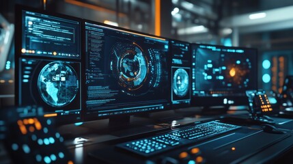 Computer playing 3d seamless abstract concept animation. AI generated images