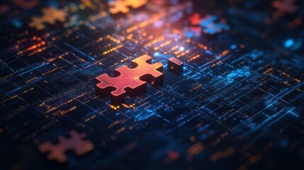 Futuristic digital Puzzle Piece Illustration Technology Abstract Background
