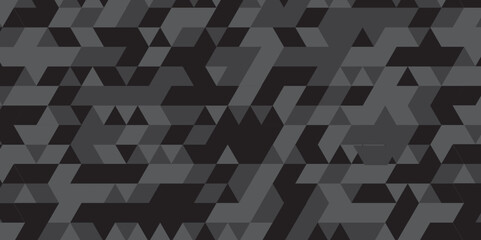 Abstract geometric black and gray cube background seamless mosaic and low polygon triangle texture wallpaper. geometric digital grayscale diamond overlap retro triangular business texture background.