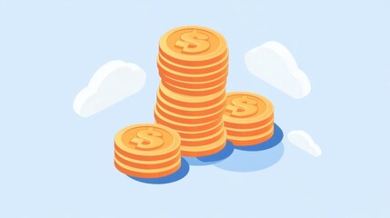 Wall Mural - Visualizing cloud expenses with a growing stack of coins, covering storage, networking, and computing costs.