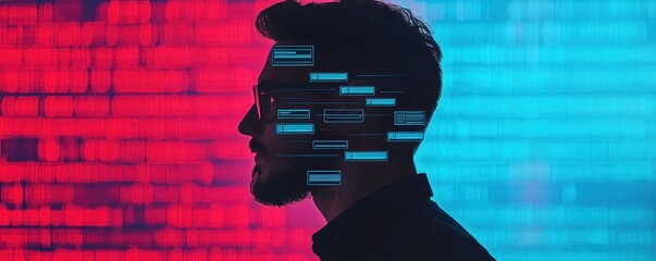Aufkleber - Human silhouette with layers of floating privacy settings securing online data, Privacy, consent, security,  futuristic, data, technology, digital, protection