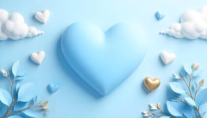 Wall Mural - Romantic light blue heart love shape background