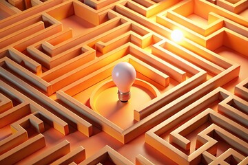 Poster - Leadership and Business Concept in a Creative Maze - 3D Rendering on Orange Pastel Background for Professional Growth