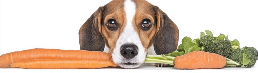 Soft Watercolor of a Pet Dog Eating Vegetables