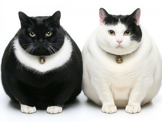 Obese and Lean Cats Sitting Side by Side