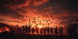 © Po - Silhouetted graduates celebrate, tossing caps against a vibrant sunset sky, symbolizing achievement and new beginnings in an inspiring scene.