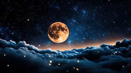 Wall Mural - a photograph of the moonlit sky, showcasing the celestial bodies and the stars twinkling against the