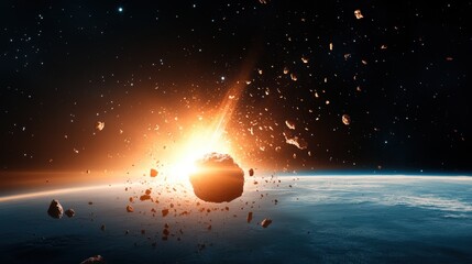 Wall Mural - a depiction of an asteroid impact event, capturing the destructive power of these celestial objects.