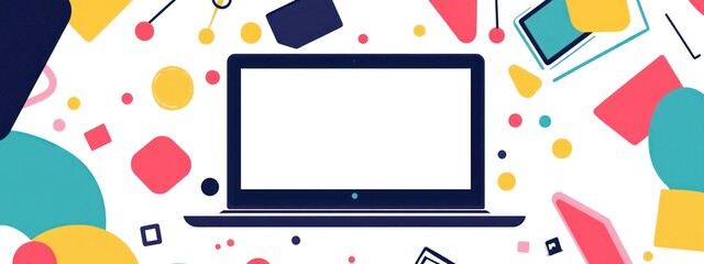 Poster - Laptop with Geometric Background