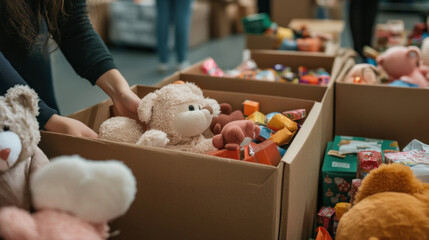 community organizing toy drive, donating, wrapping, sorting gifts, spirit of giving togetherness