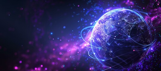 Poster - A digital image of the earth with a network connection. AI.