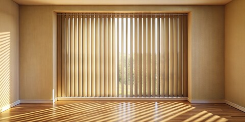 Sticker - Sunlight Streaming Through Vertical Blinds Illuminating a Room with Light Wooden Flooring