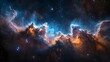 © AIGC JOE - A vibrant nebula glows in shades of blue and orange against a backdrop of a dark, starry sky. The nebula's wispy clouds create a sense of ethereal beauty.