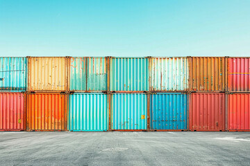 Colorful Cargo Containers Under a Clear Sky